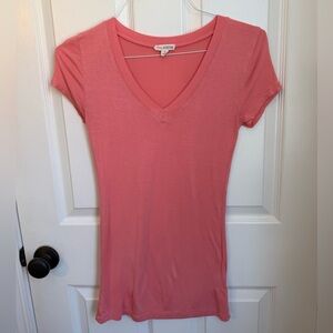 5/$10 | Soft Coral V-Neck Short Sleeve Tee Long Length